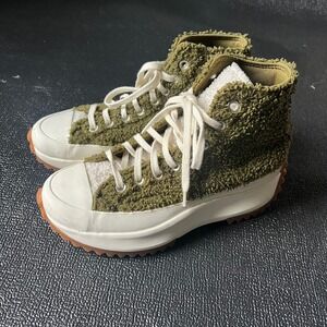 Converse Run Star Hike Hi Olive Green Borg Fleece Platform Sneakers Womens 8